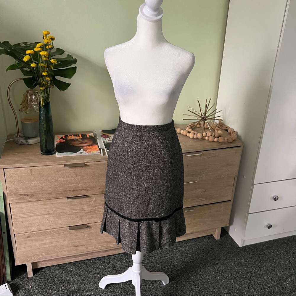 DRESS BARN Black Bow & Grey Vintage Wool Blend Midi Mini Pencil Formal Skirt 10 - Picture 9 of 16